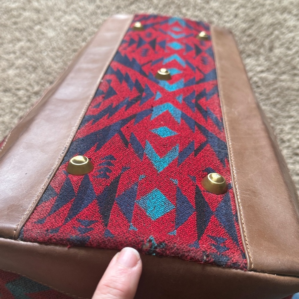 Pendleton Red and Brown Leather Trim Duffel Bag - Picture 9 of 9